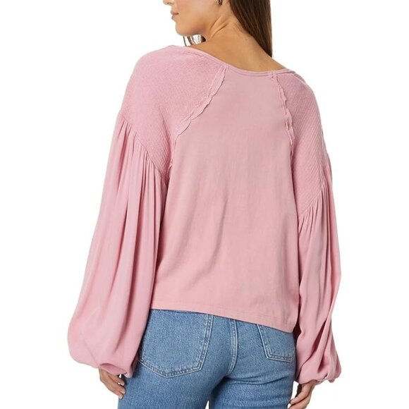 FREE PEOPLE Blush Pink Kathy Boho Long Sleeve Blouse. Size L - Picture 3 of 11
